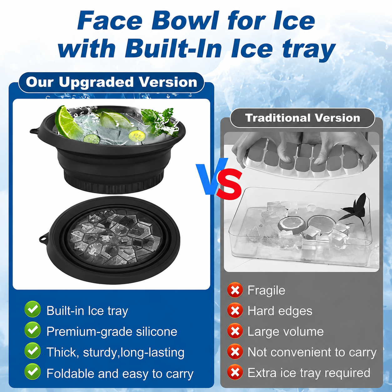 Life On Ease™ 2-in-1 Foldable Silicone Face Ice Bowl & Ice Cube Mold – Ice Facial Therapy for Glowing Skin