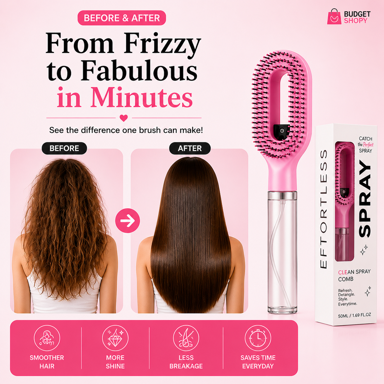 LifeOneEase™ Spray Hair Brush – 2-in-1 Water Mist Detangling Comb for Smooth & Frizz-Free Hair
