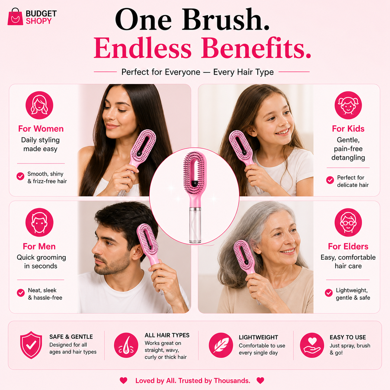 LifeOneEase™ Spray Hair Brush – 2-in-1 Water Mist Detangling Comb for Smooth & Frizz-Free Hair