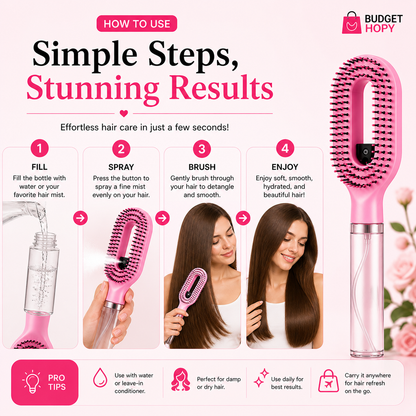 LifeOneEase™ Spray Hair Brush – 2-in-1 Water Mist Detangling Comb for Smooth & Frizz-Free Hair