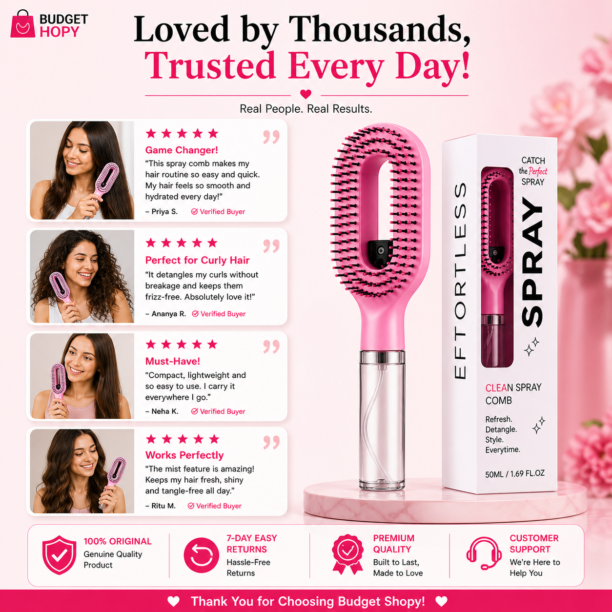 LifeOneEase™ Spray Hair Brush – 2-in-1 Water Mist Detangling Comb for Smooth & Frizz-Free Hair