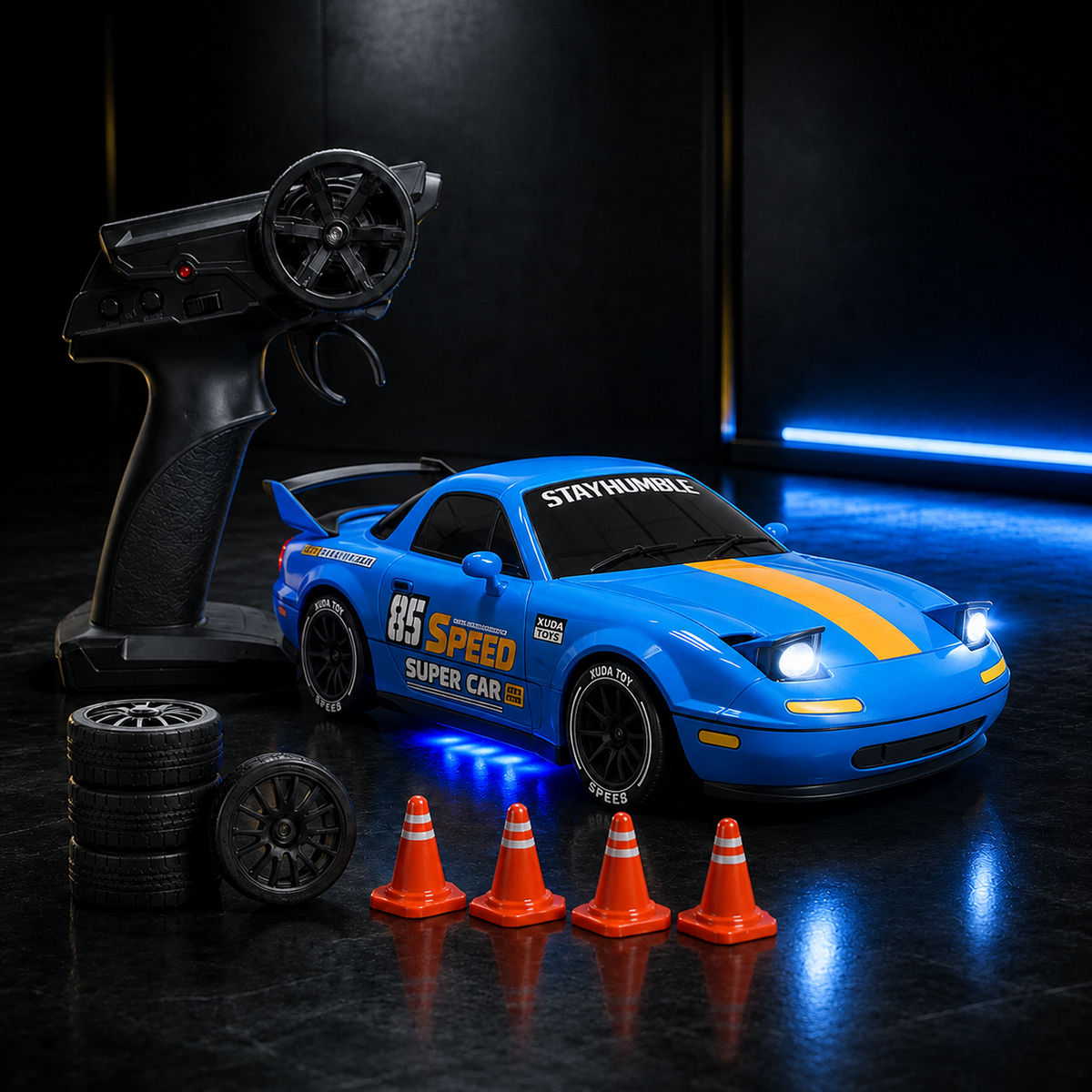 4WD RC Drift Racing Car – High Speed Remote Control Car with LED Lights & Spray Effect
