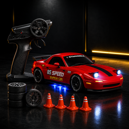 4WD RC Drift Racing Car – High Speed Remote Control Car with LED Lights & Spray Effect