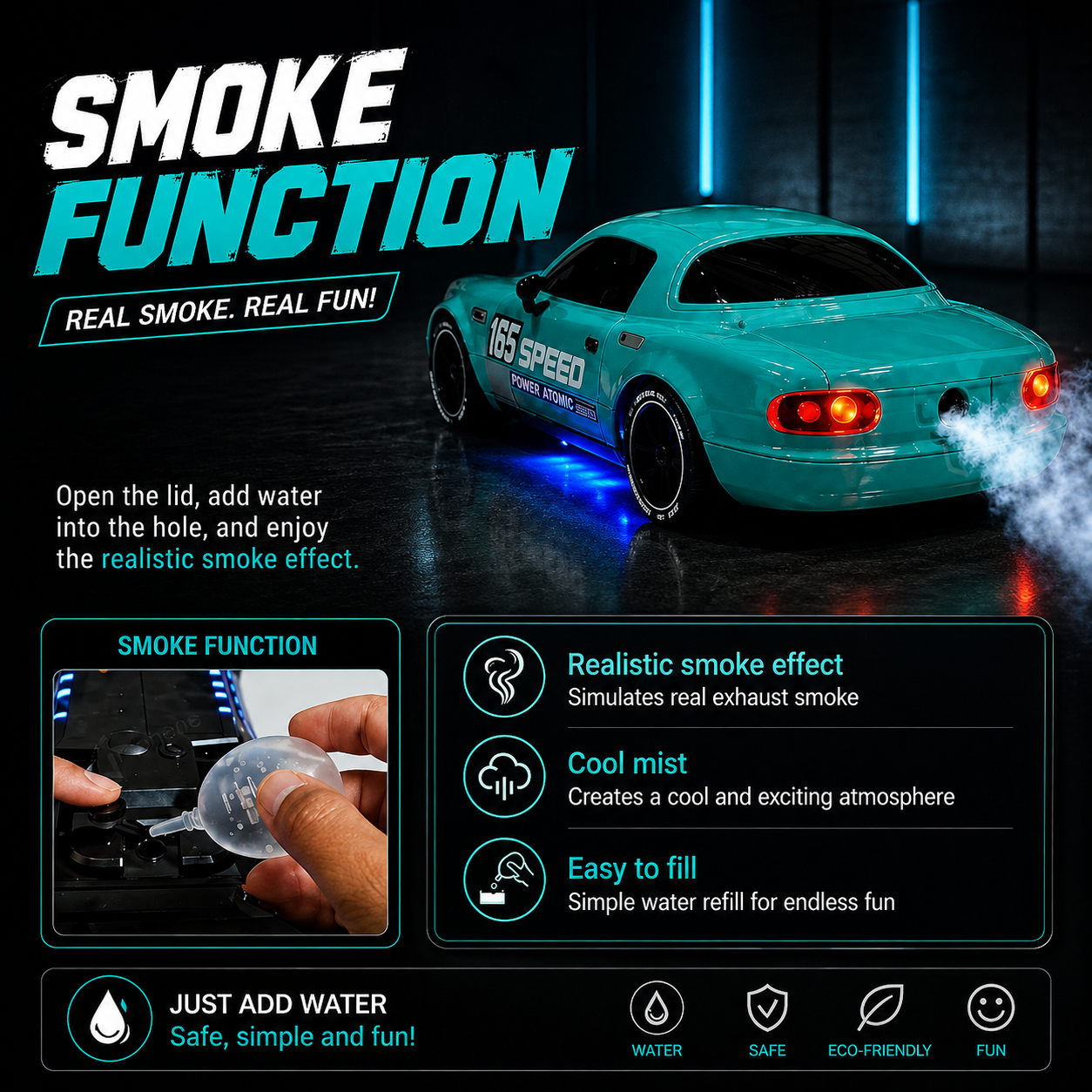 4WD RC Drift Racing Car – High Speed Remote Control Car with LED Lights & Spray Effect