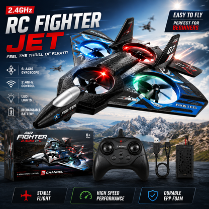 RC Fighter Jet Drone for Kids | 2.4GHz Remote Control Flying Toy with LED Lights & One-Key Takeoff | LifeOneEase