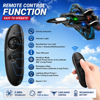 RC Fighter Jet Drone for Kids | 2.4GHz Remote Control Flying Toy with LED Lights & One-Key Takeoff | LifeOneEase