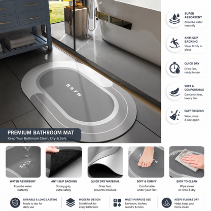LifeOneEase Premium Anti-Slip Bathroom Mat | Soft Absorbent Quick-Dry Bath Rug for Bathroom