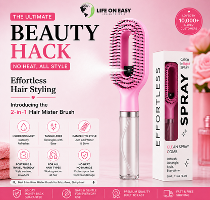 LifeOneEase™ Spray Hair Brush – 2-in-1 Water Mist Detangling Comb for Smooth & Frizz-Free Hair