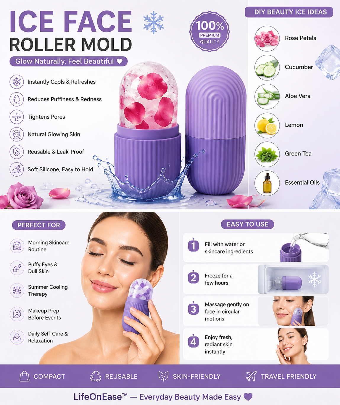 Ice Face Roller Mold for Glowing Skin – Reusable Silicone Facial Ice Roller