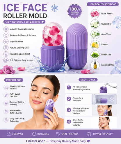 Ice Face Roller Mold for Glowing Skin – Reusable Silicone Facial Ice Roller