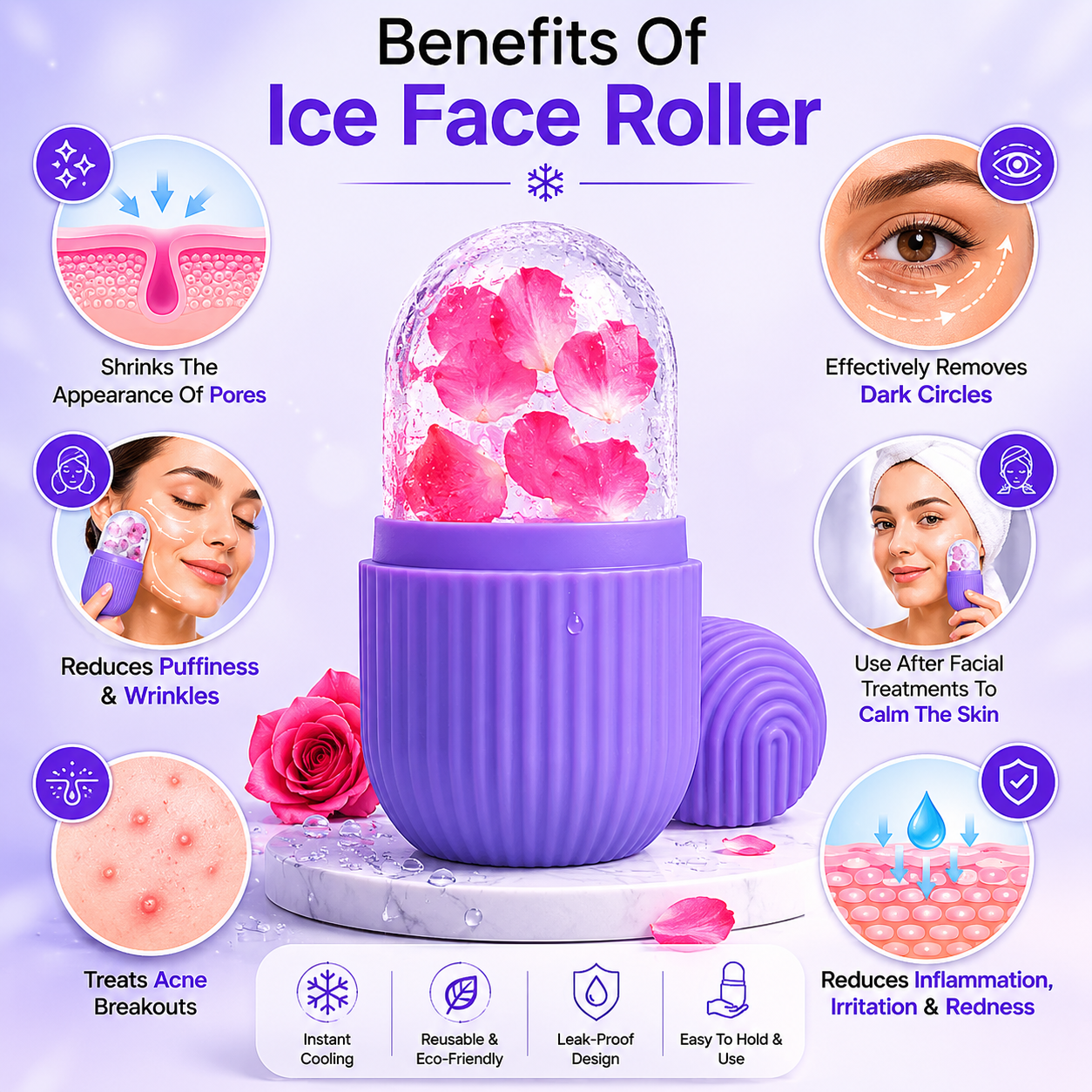 Ice Face Roller Mold for Glowing Skin – Reusable Silicone Facial Ice Roller