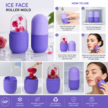 Ice Face Roller Mold for Glowing Skin – Reusable Silicone Facial Ice Roller