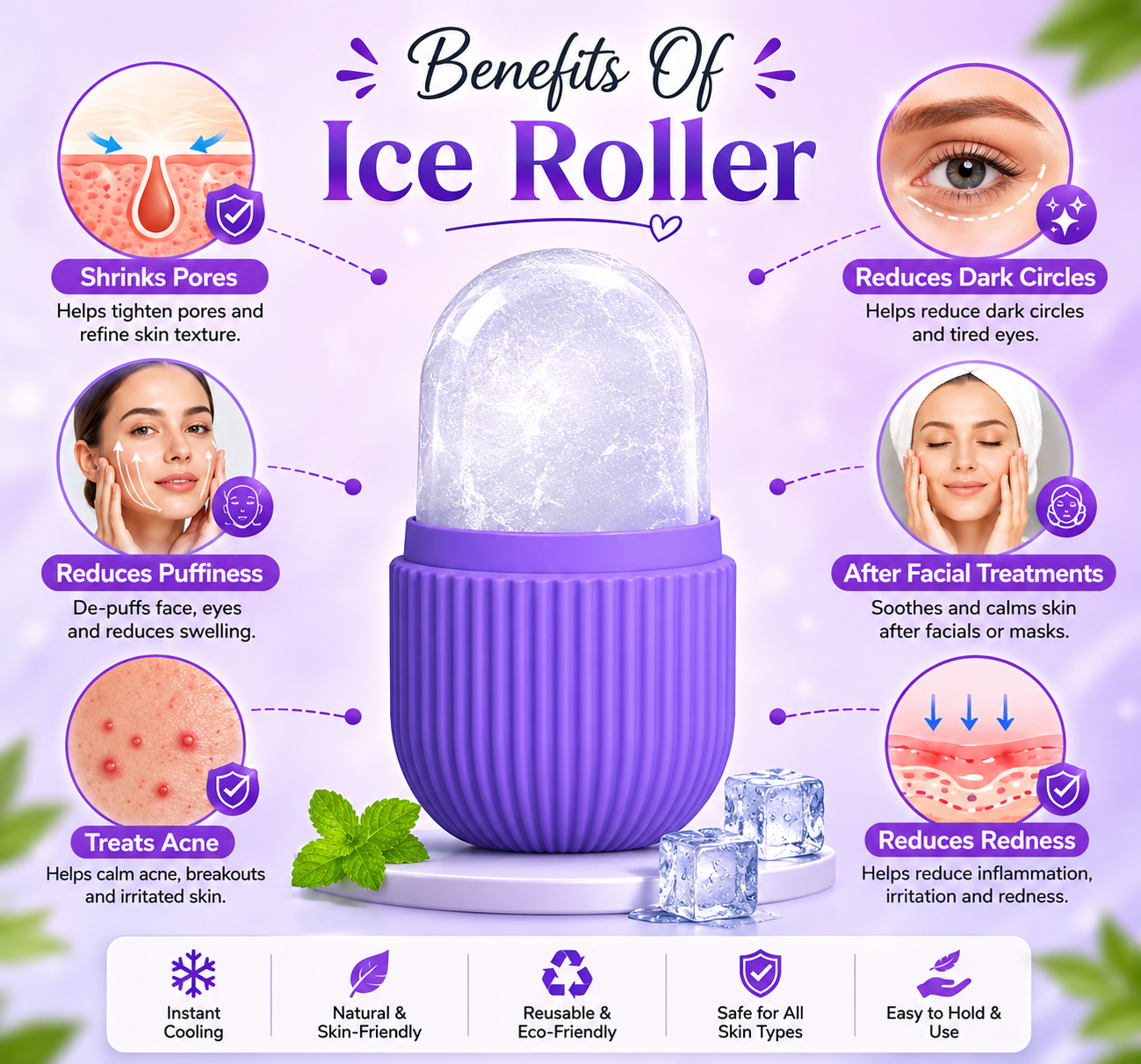 Ice Face Roller Mold for Glowing Skin – Reusable Silicone Facial Ice Roller